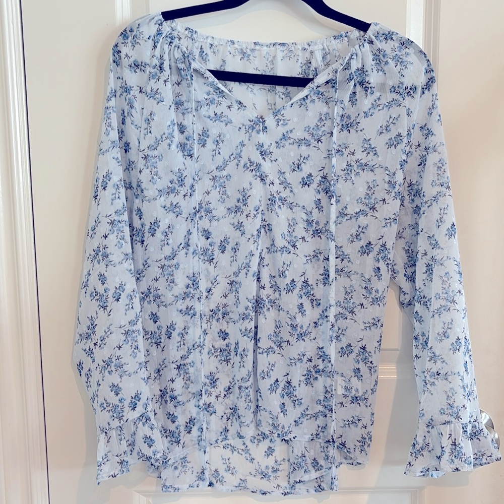 LOFT Sheer Floral Blue Women's Top.